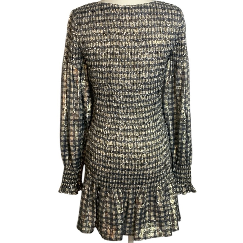 LoveShackFancy gingham silk mini dress black white gold xsmall - Picture 8 of 10